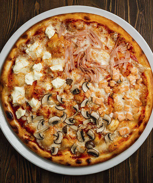 Pizza Queso, Jamón y Champiñones